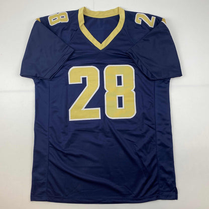Autographed/Signed Marshall Faulk St. Louis Navy Blue Football Jersey Beckett BAS COA