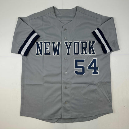 Autographed/Signed Aroldis Chapman New York Grey Baseball Jersey Beckett BAS COA