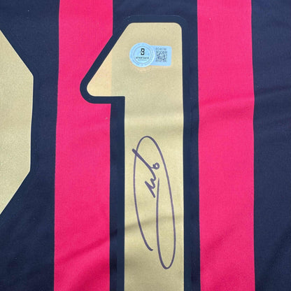 Autographed/Signed Andrea Pirlo AC Milan Black/Red Soccer Futbol Jersey Beckett BAS COA