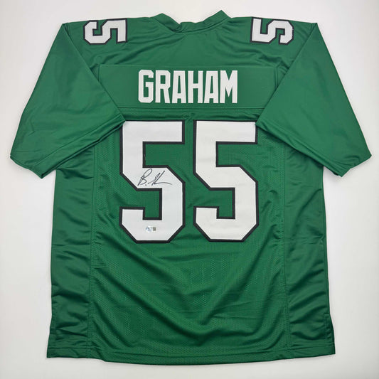 Autographed/Signed Brandon Graham Philadelphia Kelly Green Football Jersey JSA COA