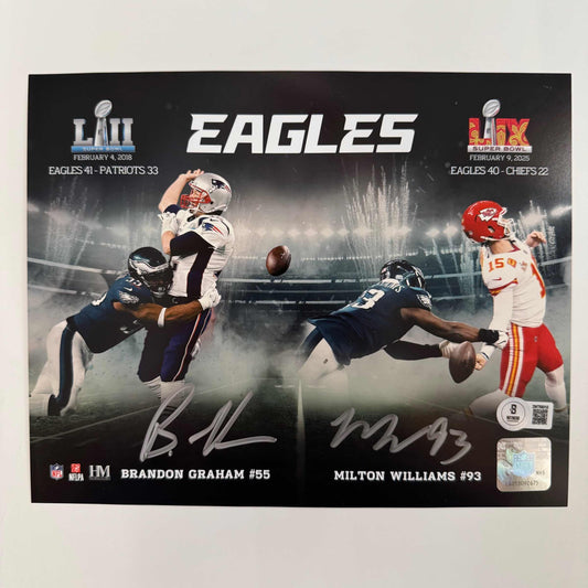 Autographed/Signed Brandon Graham & Milton Williams Dual Philadelphia Eagles Super Bowl Champions 8x10 Football Photo Beckett BAS COA