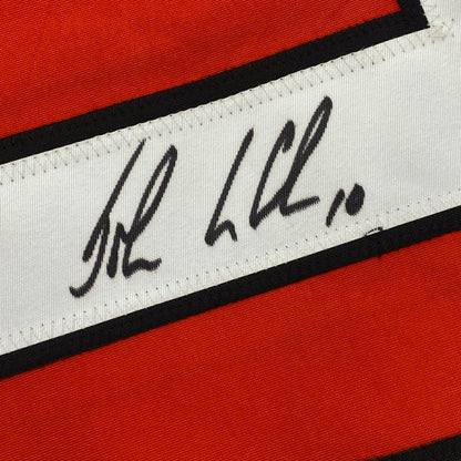 Autographed/Signed John LeClair Philadelphia Orange Hockey Jersey Leaf Authentics COA