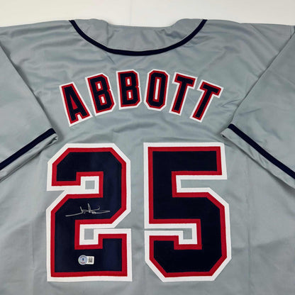 Autographed/Signed Jim Abbott California Grey Baseball Jersey Beckett BAS COA