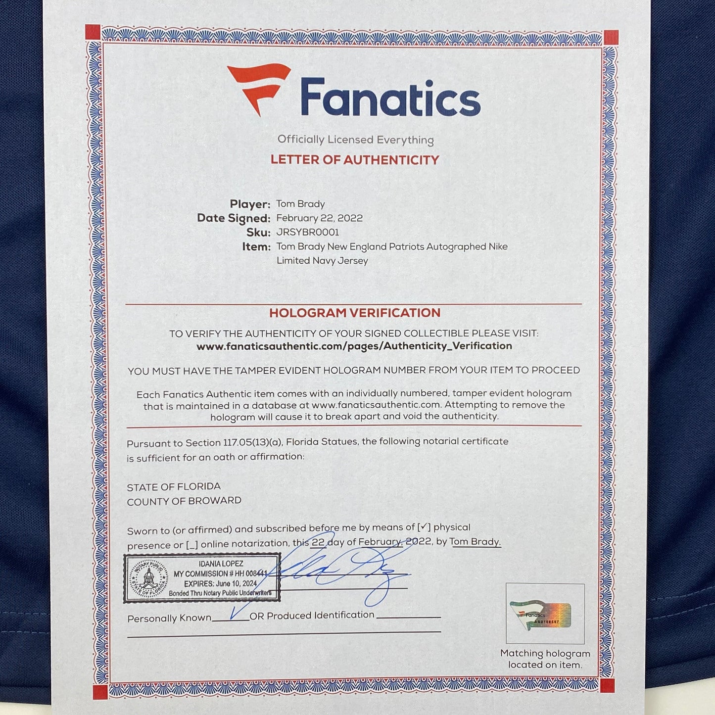 Autographed/Signed Tom Brady New England Patriots Blue Authentic Nike Limited Football Jersey Fanatics COA/LOA