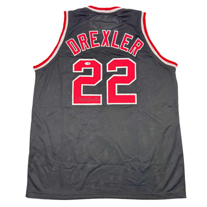 Autographed/Signed Clyde Drexler Portland Black Basketball Jersey JSA COA