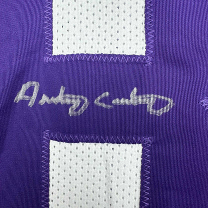 Framed Autographed/Signed Anthony Carter 35x39 Minnesota White Football Jersey JSA COA