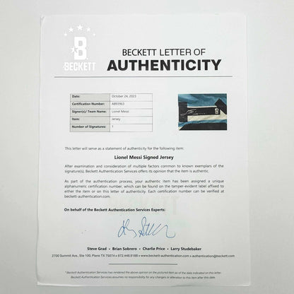 Framed Autographed/Signed Lionel Leo Messi 35x39 Argentina Blue/White Soccer Jersey Beckett BAS COA/LOA #2