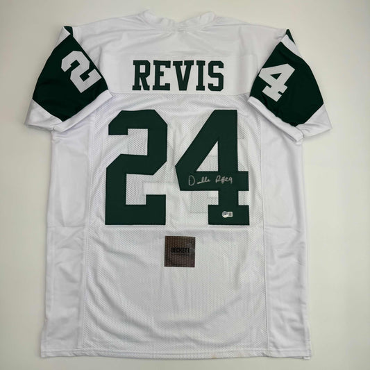 Autographed/Signed Darrelle Revis New York White Football Jersey Beckett BAS COA