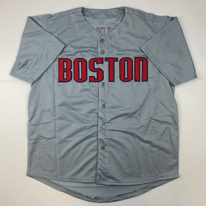 Autographed/Signed Fred Lynn Boston Grey Baseball Jersey JSA COA