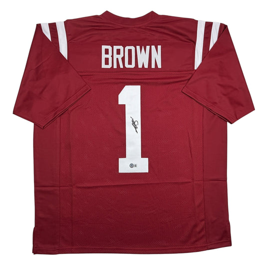 Autographed/Signed AJ A.J. Brown Ole Miss Red College Football Jersey Beckett BAS COA