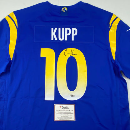 Autographed/Signed Cooper Kupp Los Angeles Rams Blue Authentic Nike Game Super Bowl LVI Football Jersey Fanatics COA
