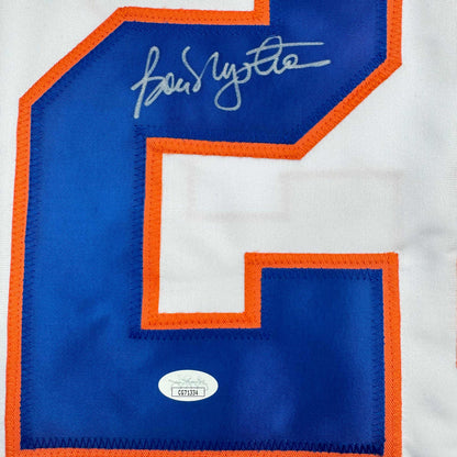 Autographed/Signed Bob Nystrom New York White Hockey Jersey JSA COA