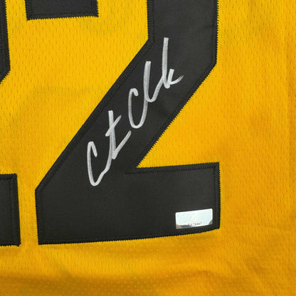 Autographed/Signed Caitlin Clark Iowa Yellow Basketball Jersey Panini COA