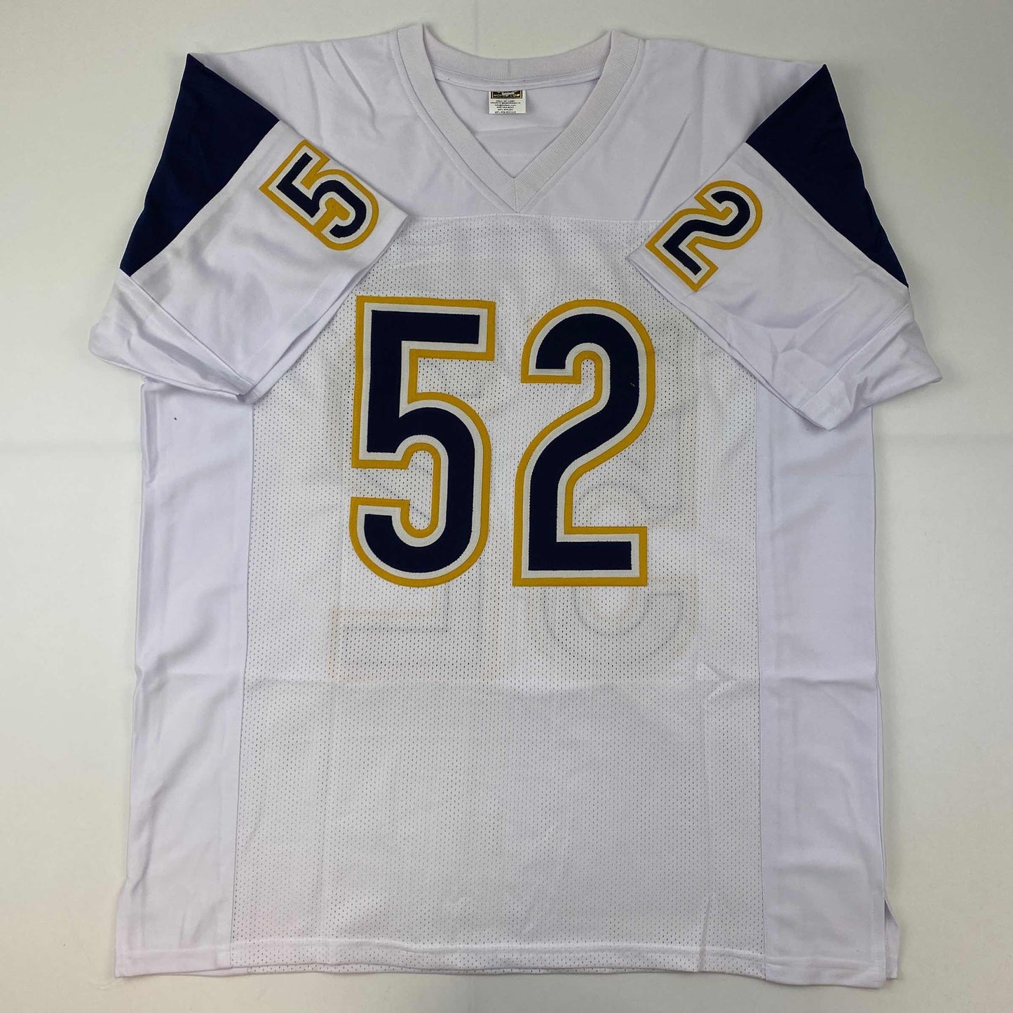 Autographed/Signed Khalil Mack Los Angeles LA White Football Jersey Beckett BAS COA