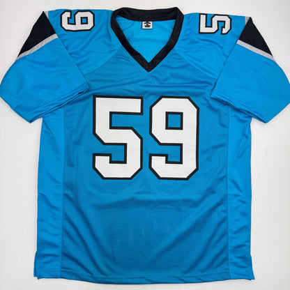 Autographed/Signed Luke Kuechly Carolina Blue Football Jersey Beckett BAS COA