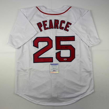 Autographed/Signed Steve Pearce 18 WS MVP Boston White Baseball Jersey PSA/DNA COA