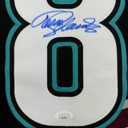 Framed Autographed/Signed Teemu Selanne 35x39 Anaheim Black Retro Hockey Jersey JSA COA
