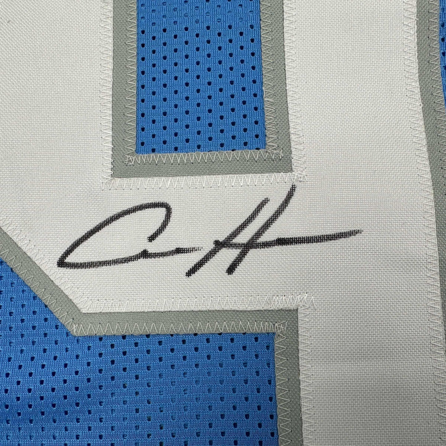 Autographed/Signed Aidan Hutchinson Detroit Blue Current Football Jersey Beckett BAS COA