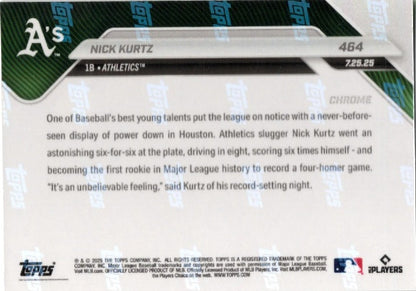 2025 Topps Now Nick Kurtz #464 Gold Refractor /50 Athletics Rookie RC Baseball Card