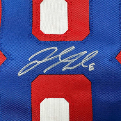 Framed Autographed/Signed Jacob Trouba 35x39 New York White Hockey Jersey JSA COA