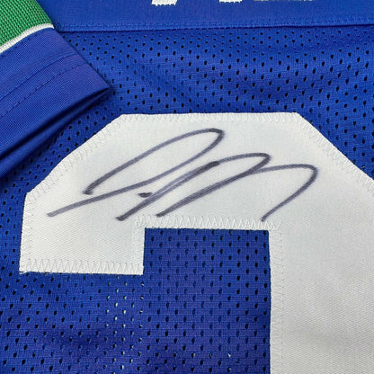 Framed Autographed/Signed Jamal Adams 35x39 Seattle Retro Blue Football Jersey JSA COA