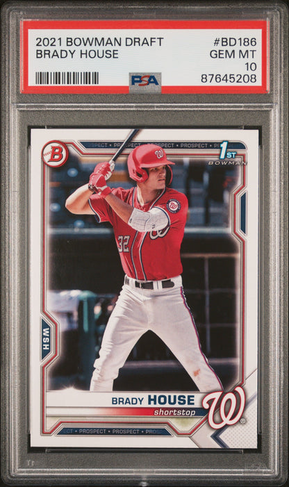 Graded 2021 Topps Bowman Draft Brady House #BD186 Rookie RC Baseball Card PSA 10 Gem Mint