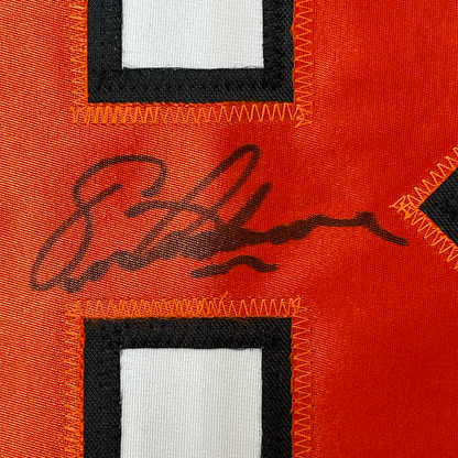 Framed Autographed/Signed Eric Lindros 35x39 Philadelphia White Hockey Jersey JSA COA