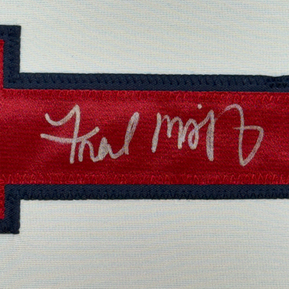 Framed Autographed/Signed Fred McGriff 35x39 Atlanta White Baseball Jersey JSA COA