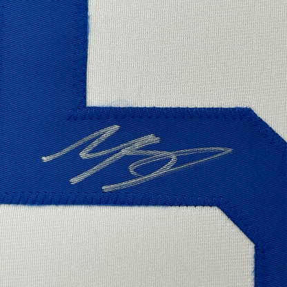 Framed Autographed/Signed Mookie Betts 35x39 Los Angeles LA White Baseball Jersey JSA COA