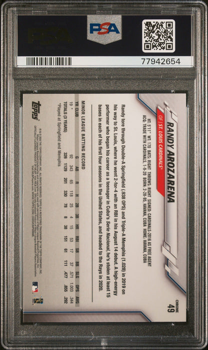 Graded 2020 Topps Chrome Randy Arozarena #49 Rookie RC Baseball Card PSA 10 Gem Mint