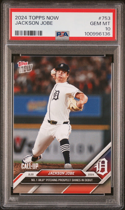 Graded 2024 Topps Now Jackson Jobe #753 Rookie RC Baseball Card PSA 10 Gem Mint