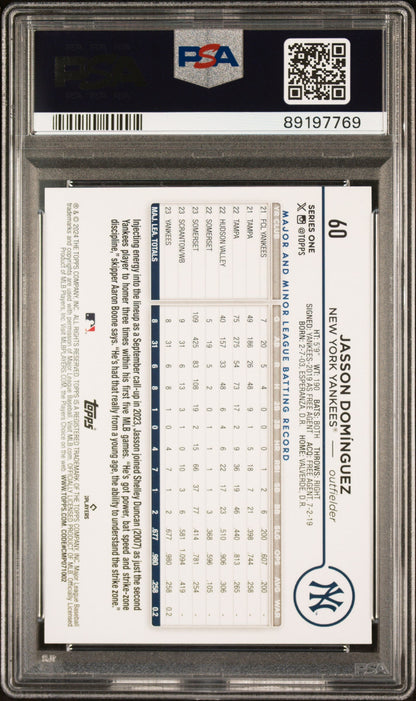 Graded 2024 Topps Jasson Dominguez #60 Rookie RC Baseball Card PSA 9 Mint