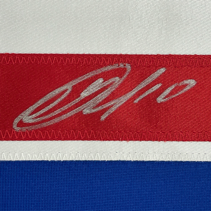 Framed Autographed/Signed Artemi Panarin 35x39 New York Blue Hockey Jersey JSA COA