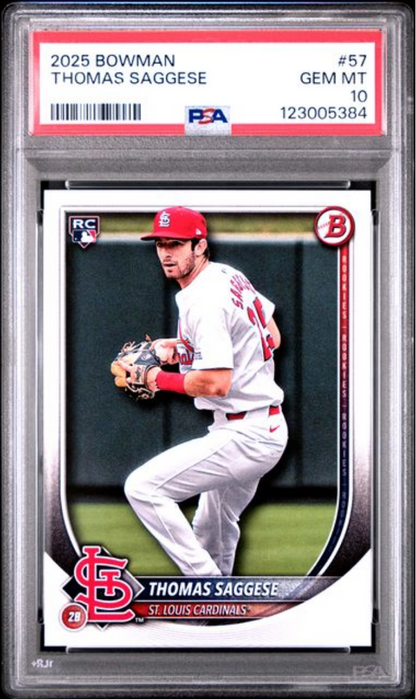 Graded 2025 Topps Bowman Thomas Saggese #57 Rookie RC Baseball Card PSA 10 Gem Mint