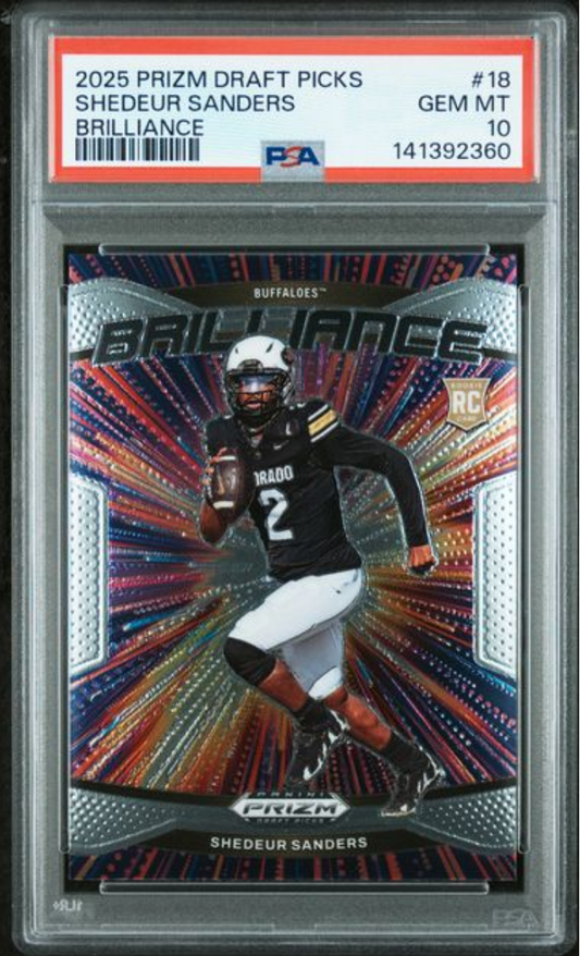 Graded 2025 Panini Prizm Draft Picks Shedeur Sanders #18 Brilliance Rookie RC Football Card PSA 10 Gem Mint