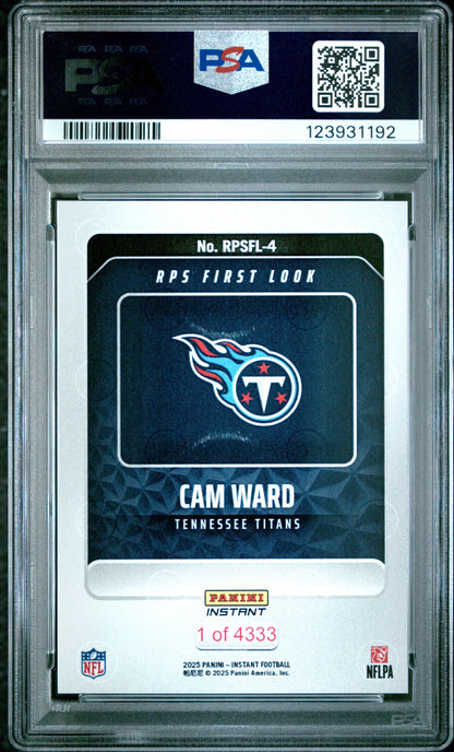 Graded 2025 Panini Instant Cam Ward #RPSFL4 RPS First Look Rookie RC Football Card PSA 10 Gem Mint