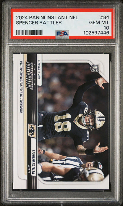 Graded 2024 Panini Instant NFL Spencer Rattler #84 Rookie RC Football Card PSA 10 Gem Mint