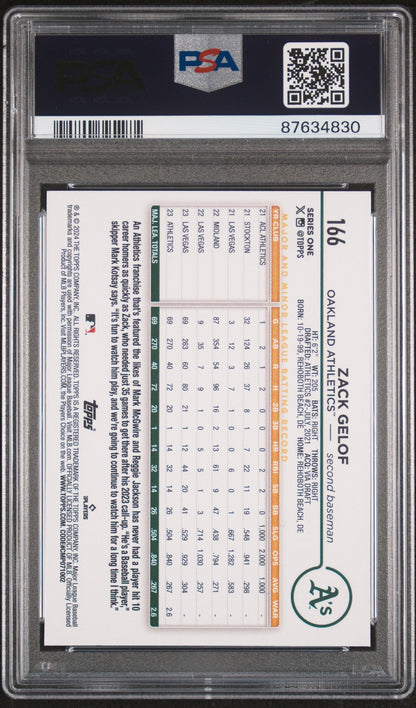 Graded 2024 Topps Zack Gelof #166 Rookie RC Baseball Card PSA 10 Gem Mint