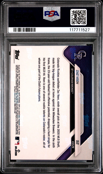 Graded 2025 Topps Now Zac Veen #52 Gold Foil /50 Rookie RC Baseball Card PSA 9 Mint
