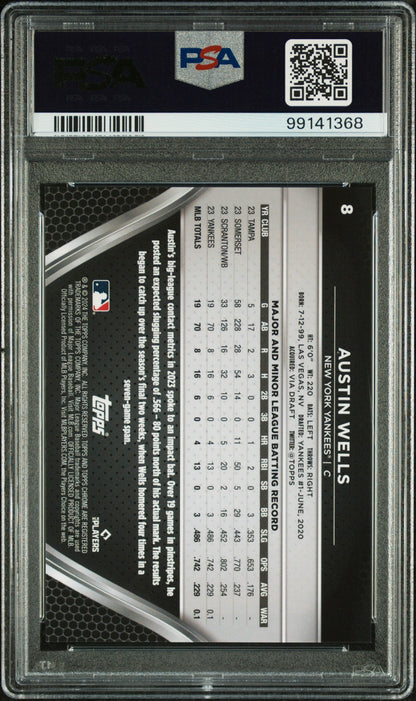 Graded 2024 Topps Chrome Black Austin Wells #8 Gold Mini Diamond Refractor #/50 Rookie RC Baseball Card PSA 10 Gem Mint
