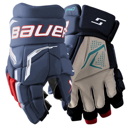 Bauer Supreme F40 Hockey Gloves - Junior - Navy/Red/White