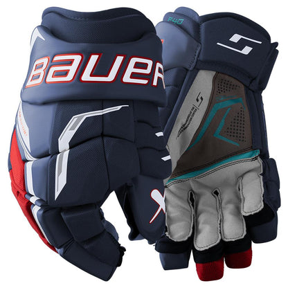 Bauer Supreme F40 Hockey Gloves - Senior - Navy/Red/White