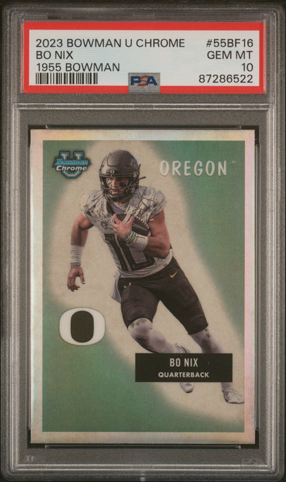 Graded 2023 Topps Bowman U Chrome Bo Nix #55BF16 1955 Bowman Rookie RC Football Card PSA 10 Gem Mint