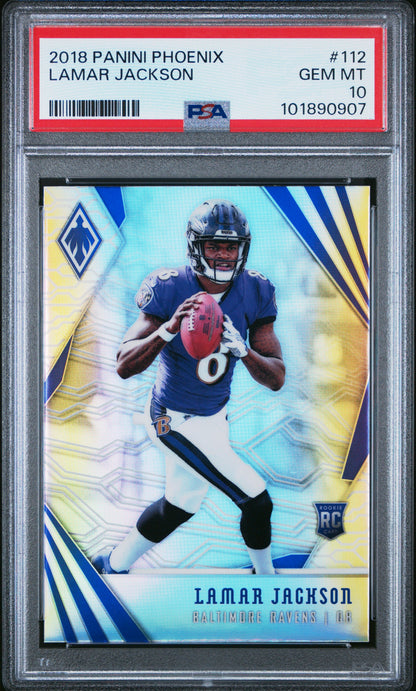 Graded 2018 Panini Phoenix Lamar Jackson #112 Rookie RC Football Card PSA 10 Gem Mint