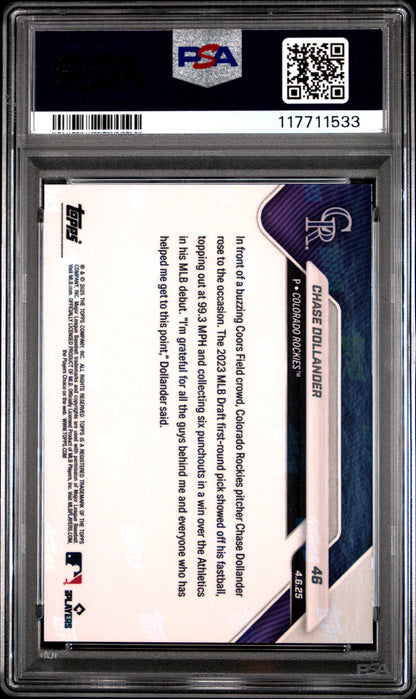 Graded 2025 Topps Now Chase Dollander #46 Orange Foil /25 Rookie RC Baseball Card PSA 10 Gem Mint
