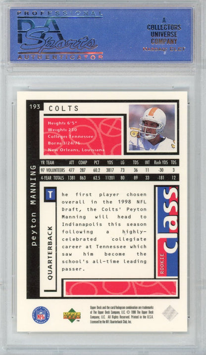 Graded 1998 Upper Deck UD Choice Peyton Manning #193 Rookie RC Football Card PSA 10 Gem Mint