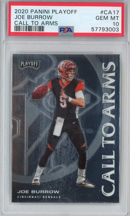 Graded 2020 Panini Playoff Joe Burrow #CA17 Call To Arms Rookie RC Football Card PSA 10 Gem Mint