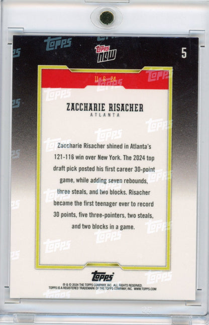 2024 Topps Now Zaccharie Risacher #5 Gold #/50 Rookie RC Basketball Card