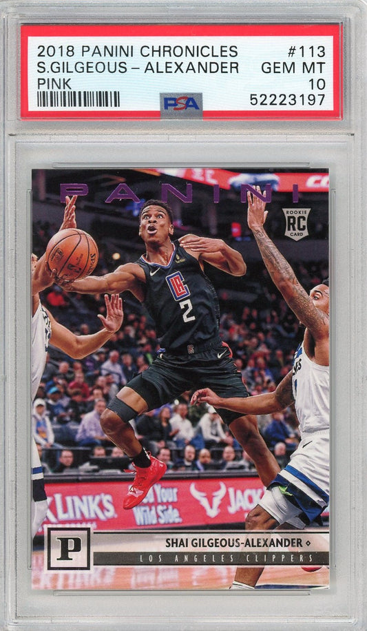 Graded 2018 Panini Chronicles Shai Gilgeous-Alexander #113 Pink Rookie RC Basketball Card PSA 10 Gem Mint