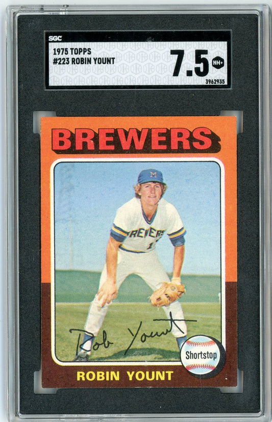 Graded 1975 Topps Robin Yount #223 Rookie RC Baseball Card SGC 7.5 Near Mint+
